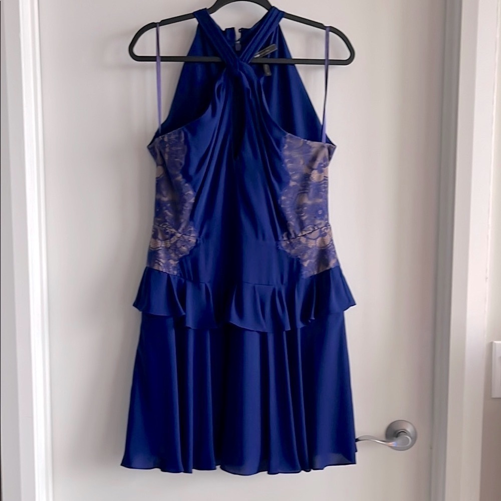 Women's BGBG Maxazria dress, orient blue, lace, knee length, dressy flowy short